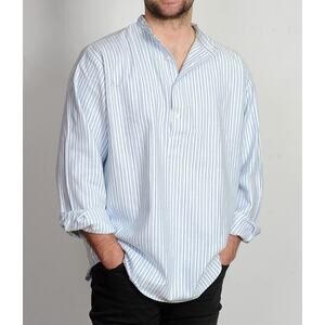 Irish My Grandfather Shirt Blue Stripe Cotton Made in Ireland Western Cowboy XL